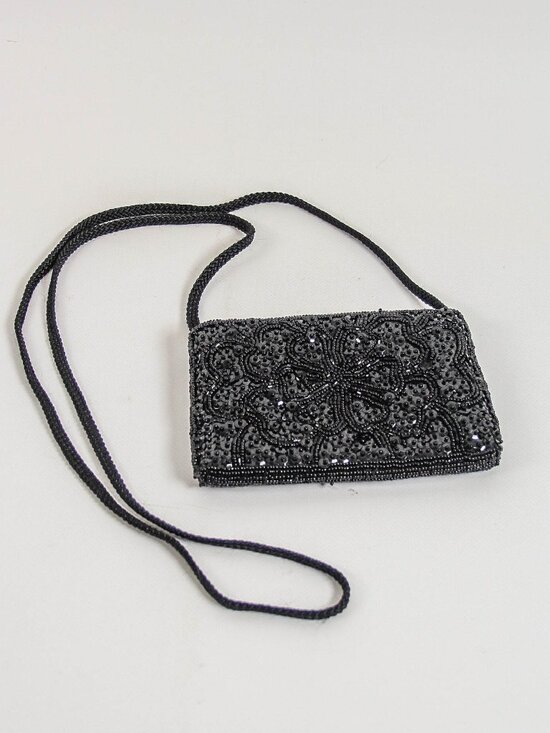 La Regale Handbags - La Regale Black Beaded Sequin Crossbody Evening Bag Vintage